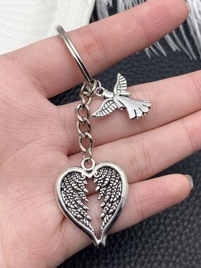 Silver Heart Wings & Dove Keychain